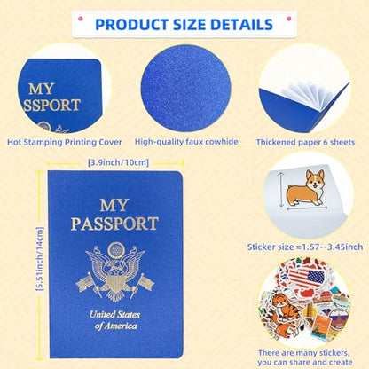 15 Pcs Fake Passport Book for Kids with 150 Non-Repeating Stickers (Including 3 Themes), Suitable for Party Favors, Scrapbooking, Arts and Crafts, School Supplies, Wall Stickers
