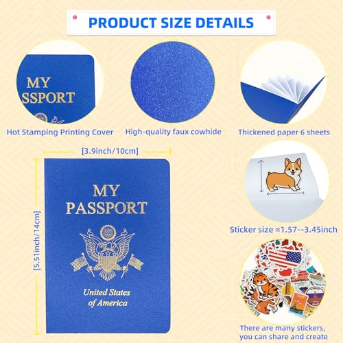 15 Pcs Fake Passport Book for Kids with 150 Non-Repeating Stickers (Including 3 Themes), Suitable for Party Favors, Scrapbooking, Arts and Crafts, School Supplies, Wall Stickers