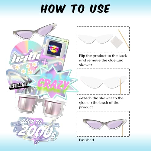 20 Pcs 2000s Photo Booth Props Kit, Dancing Disco Night Girl Birthday Selfie Decorations, Y2K Party Photography Supplies