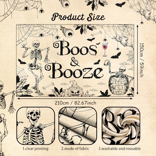 AIBIIN 7x5ft Halloween Boos and Booze Backdrop Vintage Gothic Adult Cocktails Photography Background Skeleton Skull Party Decorations Photo Studio Props