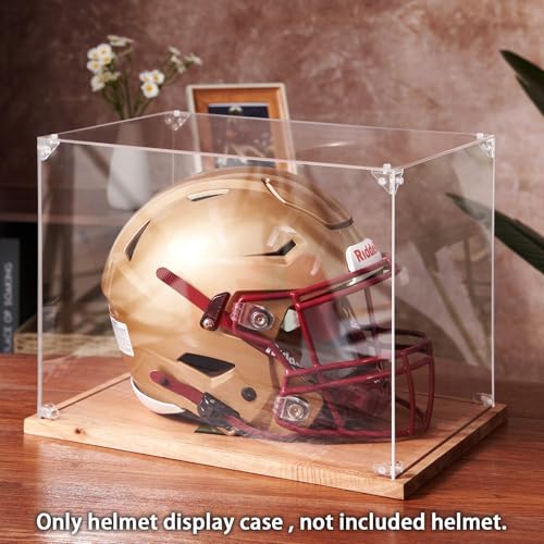 LITY Football Helmet Display Case, Full Size Acrylic Showcase with Solid Wood Base, UV and Dust Protection, Collectibles Box for Sports Memorabilia, for Sports Collectors - size: 1 Pack Football Helmet