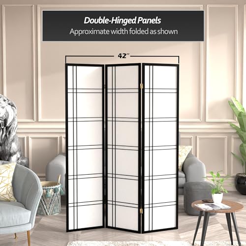 Red Lantern 6 ft. Tall Double Cross Shoji Screen - Black - 3 Panels - color: Black, size: 3 Panel