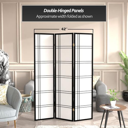 Red Lantern 6 ft. Tall Double Cross Shoji Screen - Black - 3 Panels - color: Black, size: 3 Panel