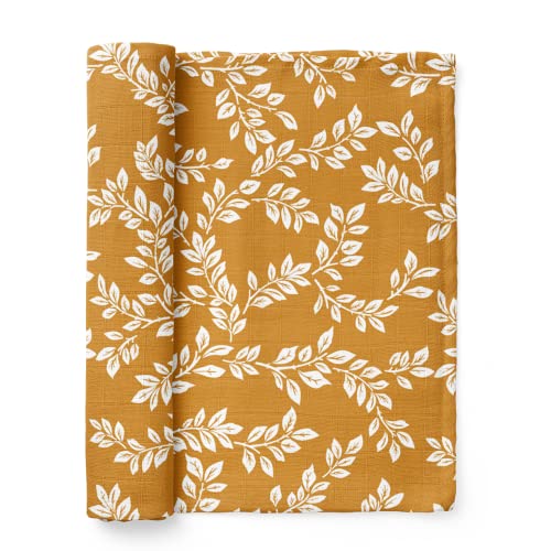 Mini Wander Swaddles for Newborns Muslin Swaddle Blankets - Breathable Soft Gender Neutral Receiving Blanket Baby Essentials | 47 x 47 Cotton - Leafy Sprig (Mustard) - color: Leafy Sprig (Mustard)