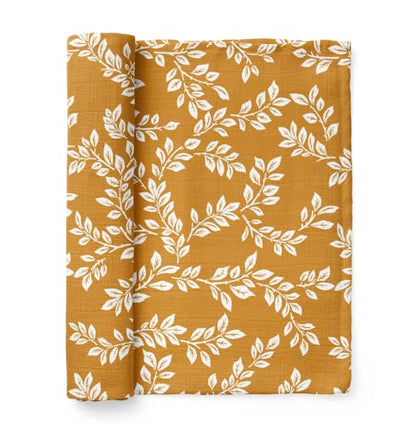Mini Wander Swaddles for Newborns Muslin Swaddle Blankets - Breathable Soft Gender Neutral Receiving Blanket Baby Essentials | 47 x 47 Cotton - Leafy Sprig (Mustard) - color: Leafy Sprig (Mustard)