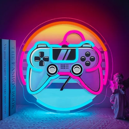 Gamer Neon Sign, Gaming Neon Sign for Gamer Room Decor Game LED Lights for Bedroom Wall Decor Gamepad Dimmable Neon Gaming Sign for Party Decorations Teen Boys Gift USB Powered(12.6"*12.6") - style: Gamepad