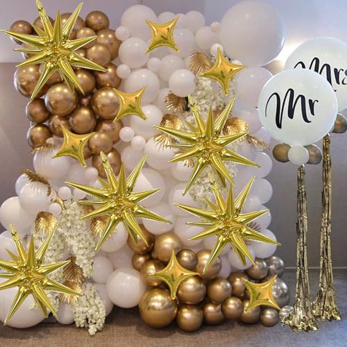HILAVO 12PCS Gold Star Balloons, Gold Explosion Star Balloons Aluminum Foil Balloon Spike Balloon for Birthday Bachelorette New Year Graduation Party Decorations - color: Gold Star-2668