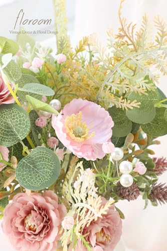 Floroom Artificial Greenery Stems Box Set, 45pcs with 6 Kinds of Faux Greenery Flowers Picks for DIY Bridal Bouquets Wedding Floral Arrangement Table Centerpieces, Dusty Rose & Green - color: Dusty Rose & Green