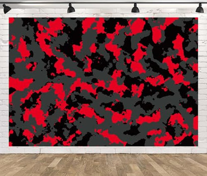 12x10ft Fabric Modern Red Black Gray Camouflage Backdrop Abstract Military Camo Texture Background for Army Solider Party Decorations Photo Studio Props - size: 12x10FT