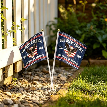 12 Pcs Small American Flags On Stick 250 Anniversary USA Flag Merchandise, Double Sided 250th Anniversary Patriotic Signs Hand Held Flags for Room House Welcome Lawn Backdrop Parade, God Bless America Flags for Outside 4th of July Day Decorations