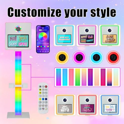 DSLR Photo Booth Built-in Mini PC and Flight Case Mirror Photo Booth with 15.6" Touch Screen RGB Lights App Control for Parties Weddings Event Rentals (White+Printer) - color: White+printer