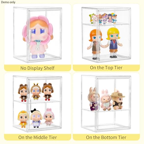Acrylic Display Case with Removable Shelf, 2 Tier Clear Plastic Stackable Storage Bins with Magnetic Lids, Figure Display Case for Collectibles Cosmetic Acrylic Box, 4 Pack - size: 2 Tier -4pcs