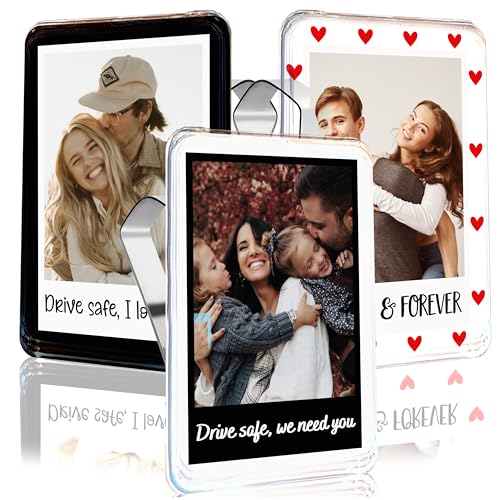 Personalized Car Visor Photo Clip - Custom Acrylic Picture Holder with Text - Unique Gift for Dad, Mom, Husband, Wife, Girlfriend - Drive Safe Car Accessories for Rearview Mirror