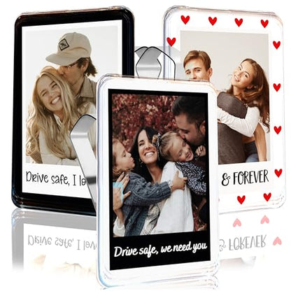 Personalized Car Visor Photo Clip - Custom Acrylic Picture Holder with Text - Unique Gift for Dad, Mom, Husband, Wife, Girlfriend - Drive Safe Car Accessories for Rearview Mirror