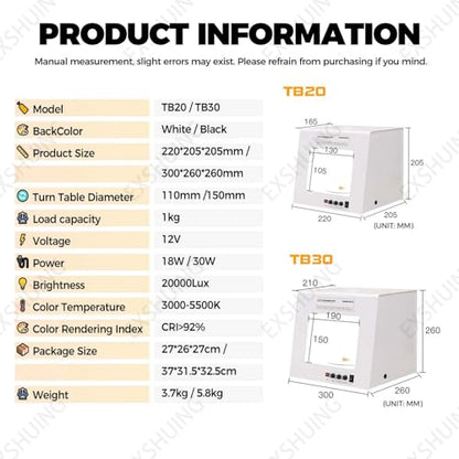 Jewelry Hanging Photography Kit, Product Photography Box – 360° Rotating & Hanging Support, 4 Led Fill Lights, Dimmable Brightness, 3000-5500k, 1kg/2.2lbs Turntable, Rings, Necklaces(TB20) - color: TB20