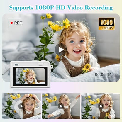 Mini Camera - 2K Mini Digital Camera with 16GB Card, Long Battery Life,Travel Vlog & Photo Shooting Anytime,Fashion Accessories, Necklace & Keychain Camera, Gifts for Friends and Women,White