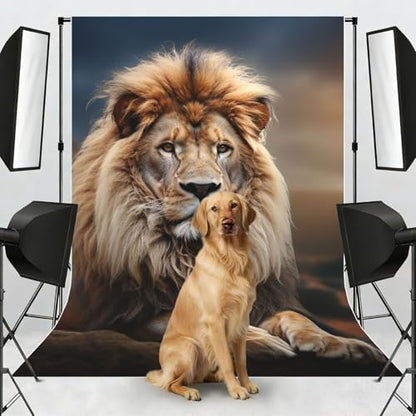 Creative Animals Lion Backdrop Background for Photography 5x7ft Photobooth Professional Photo Backdrop Curtains Video Photography Studio Photo Backgrounds Banner Booth Background Screen Parties - color: Creative Animals Lion