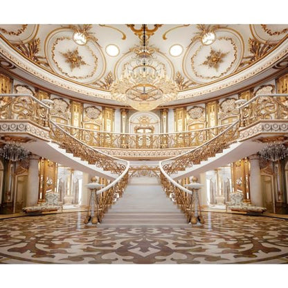 Yeele 6x4ft Luxurious Palace Backdrop for Photography Golden Castle Chandelier Staircase Royal Villa Background for Wedding Bridal Shower Anniversary Decor Portrait Photo Studio Shoot Props Vinyl - size: 6x4ft