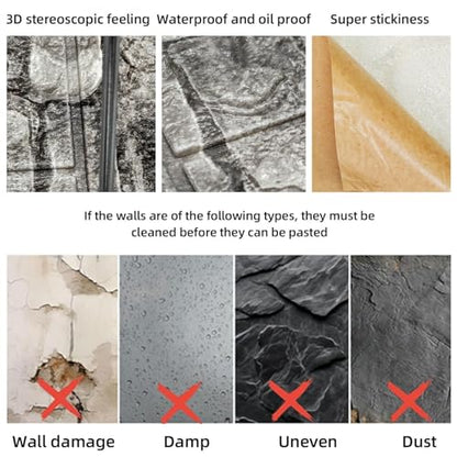 3D Wall Panels Peel and Stick in Black Grey, 40 PCS XPE Foam 3D Wallpaper, Faux Brick Wall Panels for Bedroom, Stairs, Kitchen - color: Black Rock, size: 40PCS
