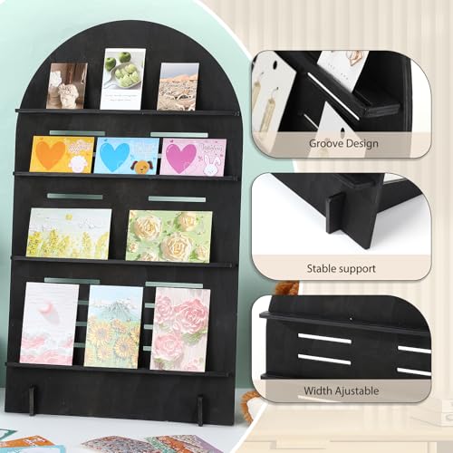 DoubleFill 5 Tier Wooden Earring Display for Vendor Arch Jewelry Display Stand Rack with Adjustable Height for Retail Selling - color: Black