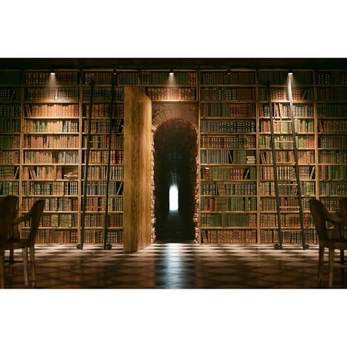 Bookshelf Backdrop Vintage Bookcase Old-Fashioned Library Room with Books Photography Background Magic Books Ancient Library for Book Theme Party Decorations Birthday Photoshoot Props 5x3ft - color: Retro Brown, size: 5x3ft