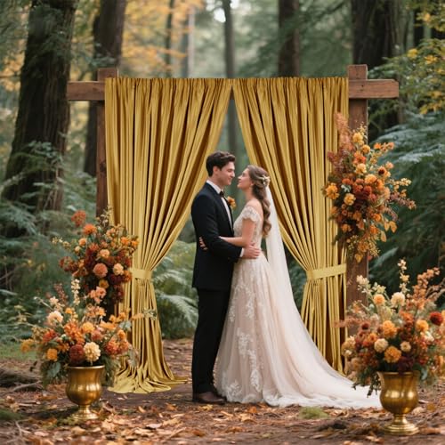 Sugargirl Wrinkle Free Gold Backdrop Curtains Polyester Photo Backdrop Drapes Curtains with Rod Pockets for Party Birthday Wedding Photography Home Decoration(5x8FT, 2 Panels) - color: Gold, size: W5' x H8' (2 panels)