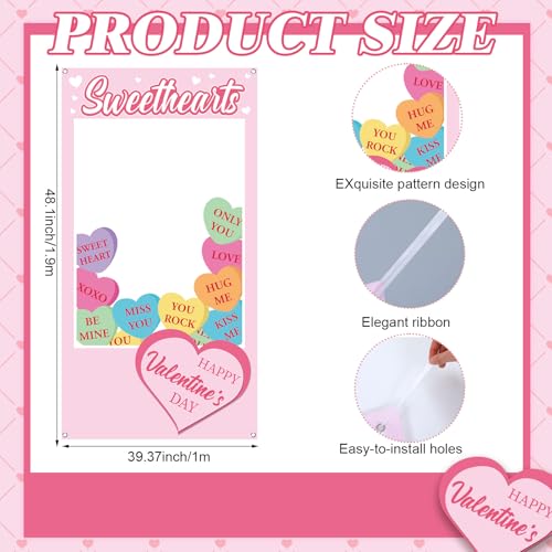 Gueevin Valentine's Day Conversation Hearts Photo Props Frame 75" x 40" Large Pastel Candy Heart Conversation Photo Props for Valentines Sweet Day Wedding Anniversary Bridal Shower Party Supplies