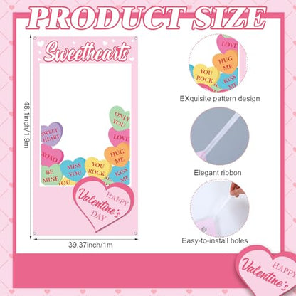 Gueevin Valentine's Day Conversation Hearts Photo Props Frame 75" x 40" Large Pastel Candy Heart Conversation Photo Props for Valentines Sweet Day Wedding Anniversary Bridal Shower Party Supplies