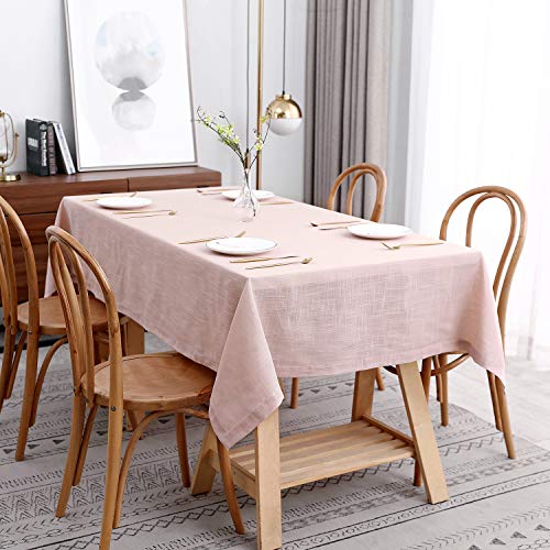 maxmill Lux Faux Linen Table Cloth with Slubby Texture Wrinkle Resistant Anti-Shrink Soft Tablecloth for Kitchen Dining Tabletop for Buffet Banquet Parties Event Dinner Rectangle 52 x 70 Inch Blush - color: Lux Blush, size: 70" x 52" (Rectangular)