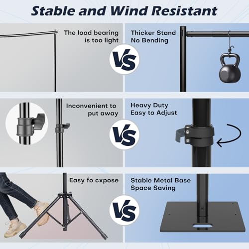 TOCRETOARE Heavy Duty Backdrop Stand, 8x10ft Pipe and Drape Backdrop Stand Kit with Upgrade Clip on Telescopic Poles Frame and Metal Base, Background Holder for Parties Wedding Birthday Photography - size: 8x10FT-with Upgrade Clip on