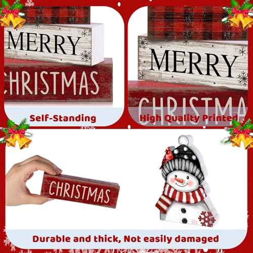 Lineshading 4 Pcs Winter Table Decoration Wooden Snowman Christmas Tiered Tray Decor Red Buffalo Plaid Block Signs Snowman Table Centerpiece Farmhouse Winter Decoration for Home Kitchen Shelf - style: Christmas Snowman