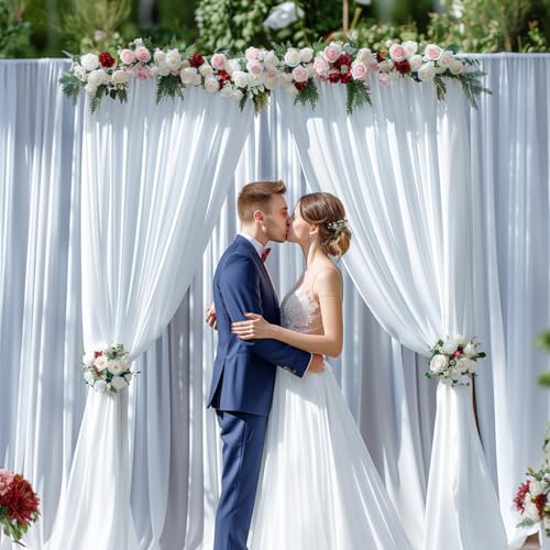 ESGOTBME 20ft x 12ft Wrinkle Free White Backdrop Curtain for Parties Soft Fabric Drapes Wedding Curtain Backdrop for Birthday Party Decorations Background for Photography - color: White, size: W5' x H12'(4 panels)
