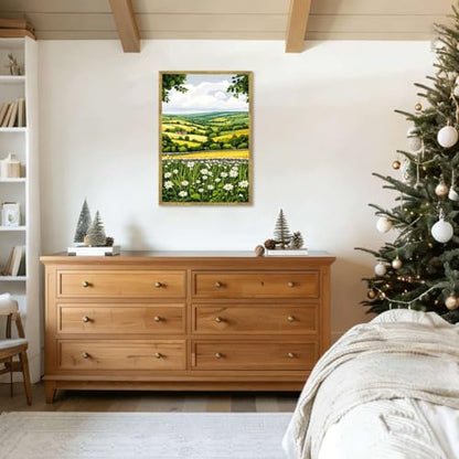 Framed Countryside Landscape Poster Canvas Print Rustic Farmhouse Wall Art Painting Pictures Whimsical Home Decor Wall Decoration for Living Room Bedroom Apartment Wall Decor (16L x24W,Gold Framed) - size: 16L"x24W"