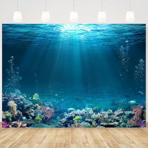 Sensfun 7x5ft Underwater World Backdrop Fabric Under The Sea Photography Backdrops Tropical Fish Coral Deep Ocean Sunlight Seabed Background Undersea Baby Shower Birthday Party Decoration Photo Props