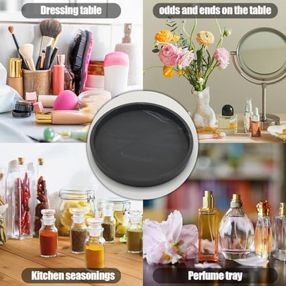 Silicone Bathroom 7" Tray Vanity Tray Trinket Tray for Scrubber, Lotion Bottles, Perfume, Jewelry, Candle, Key Trinket Ring (Black) - color: Black (Round)