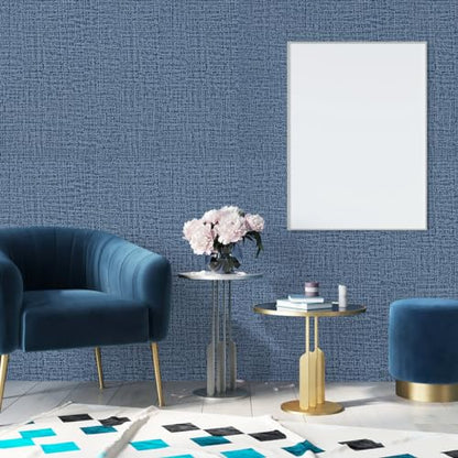 Blue Wallpaper Grasscloth Peel and Stick Wallpaper 17.7inch x 118.1inch Textured Wall Paper Stick and Peel Blue Contact Paper Grasscloth Faux Linen Removable Navy Waterproof Self Adhesive Vinyl - color: Blue, size: 17.7" x 118.1"