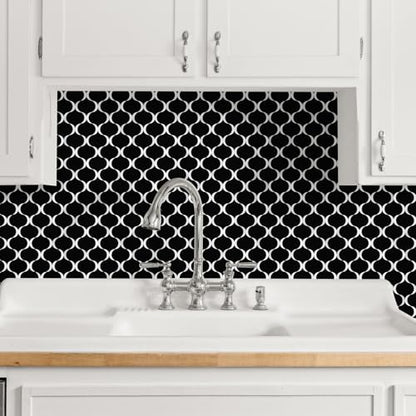 10 Sheet Arabesque Peel and Stick Backsplash Tile, Stick on Backsplash for Kitchen and Bathroom Wall, Glossy Black Look PVC Mixed Metal Aluminum - color: Glossy Black Mixed Metal Silver