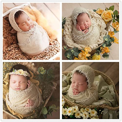 Baby Photography Props Luxurious Lace Hat with Blanket Newborn Photo Shoot Outfits Infant Princess Photos Hats Wrap Set (Cream) - color: Cream