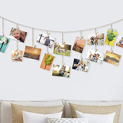 Mini Clothes Pins, 260 PCS Small Wooden Clothes Pin with Jute Twine, Clothespins, Clothes Pins for Photos Crafts DIY Project - color: Wooden, size: 1.2inch/260Pcs