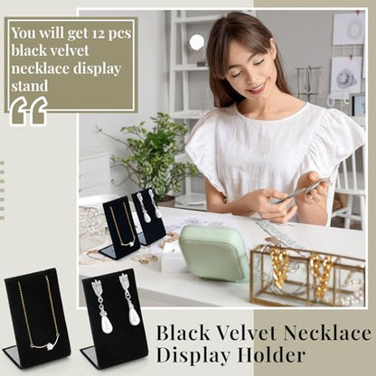RattanView 12 Pieces Velvet Earring Display Stand Necklace Pendant Jewelry Stand Showcase Organizer Display Holder for Earring Pendant Accessory Rack(Black,Straight Style,Velvet) - color: Black, style: Straight Style