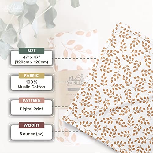 Mini Wander Swaddles for Newborns Muslin Swaddle Blankets - Breathable Soft Gender Neutral Receiving Blanket Baby Essentials | 47 x 47 Cotton - Leaves (Amber) - color: Leaves (Amber)