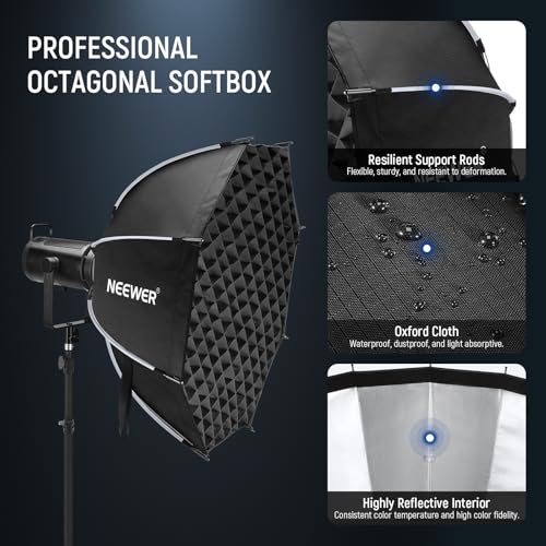 NEEWER 35.4'' Octagonal Softbox, Quick Release Parabolic Soft Box with Bowens Mount, Diffusers, Grid, Bag Compatible with Aputure 120d Compatible with Godox SL60w NEEWER Q4 AS600B CB300B Q300, NS92P - style: 35.4"/90cm Octagonal