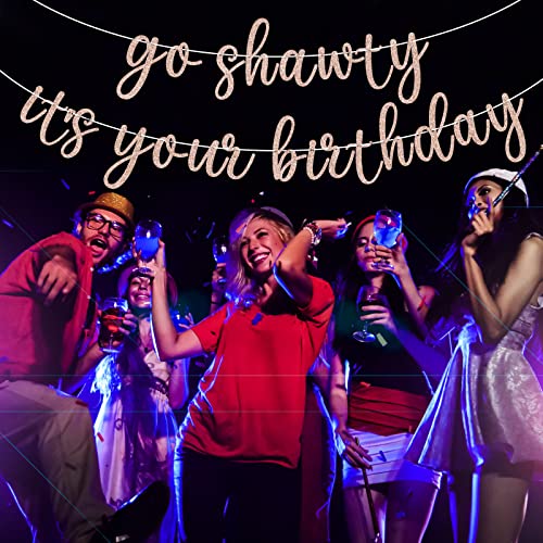 Go Shawty It's Your Birthday Banner, Hip Hop Birthday Party Decorations Supplies, Rap Theme Bday Bunting Sign, Pre-strung, Photo Props (Rose Gold) - color: Rose Gold