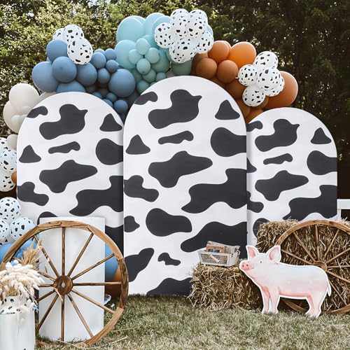 Set of 3 Spandex Arch Backdrop Cover, 7.2ft 6.6ft 6ft Cow Wrinkle Free Fitted Arch Background Cover Farmhouse Style for Birthday Party Photography Arch Background Stand - color: Cow, size: 7.2ft 6.6ft 6ft