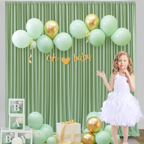 10ft x 10ft Sage Green Backdrop Curtains Panels for Party Wrinkle Free Fabric Backdrop Drapes Decorations Cloth for Wedding Baby Shower Photography Engagement Party Gender Reveal Background Curtain - color: Sage Green, size: W5' x H10'(2 panels)