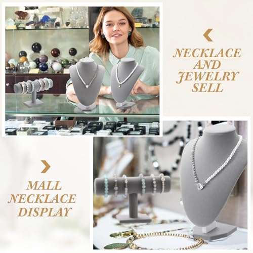 Huquary 6 Pcs Velvet Jewelry Display Set Necklace Display Stand T Bar Bracelet Holder Jewelry Bust for Home Store Trade Show(Gray) - color: Gray
