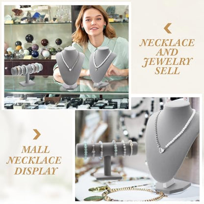 Huquary 6 Pcs Velvet Jewelry Display Set Necklace Display Stand T Bar Bracelet Holder Jewelry Bust for Home Store Trade Show(Gray) - color: Gray