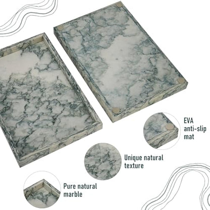 Marble Bathroom Tray,Pure Natural Vanity Tray,Marble Tray for Kitchen Counter Non-Ceramic/Non-Resin,Stone Trays 12 x 8 inch Cyan Green - color: Cyan-green