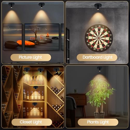 HAMVIDNE LED Spotlights, Rechargeable Battery Picture Lights, Uplighting Indoor, Spot Light with Remote, Plant & Wall Art Display Dartboard Closet Spotlight-Black - color: Chargeable Black, size: 2 Pack