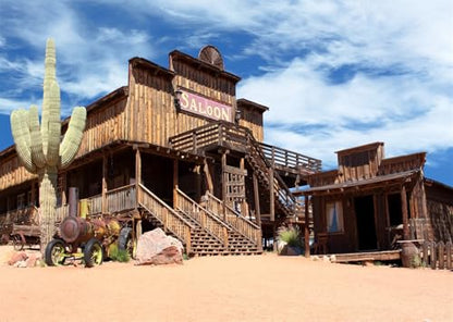 8x8ft Fabric Western Town Backdrop Western Town Saloon Photography Background Countryside Wood House Background Rural Western Bar Desert Photo Backdrop Birthday Party Photo Prop - size: 8x8ft